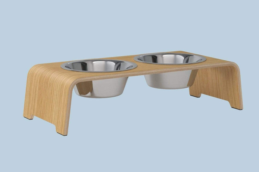dogBar Hundenapfständer dogBar® M-small - Eiche hell mit Edelstahl