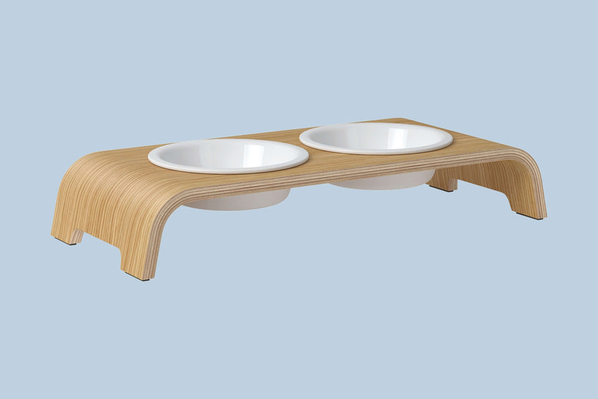 dogBar Hundenapfständer dogBar® S - Eiche hell mit Porzellan