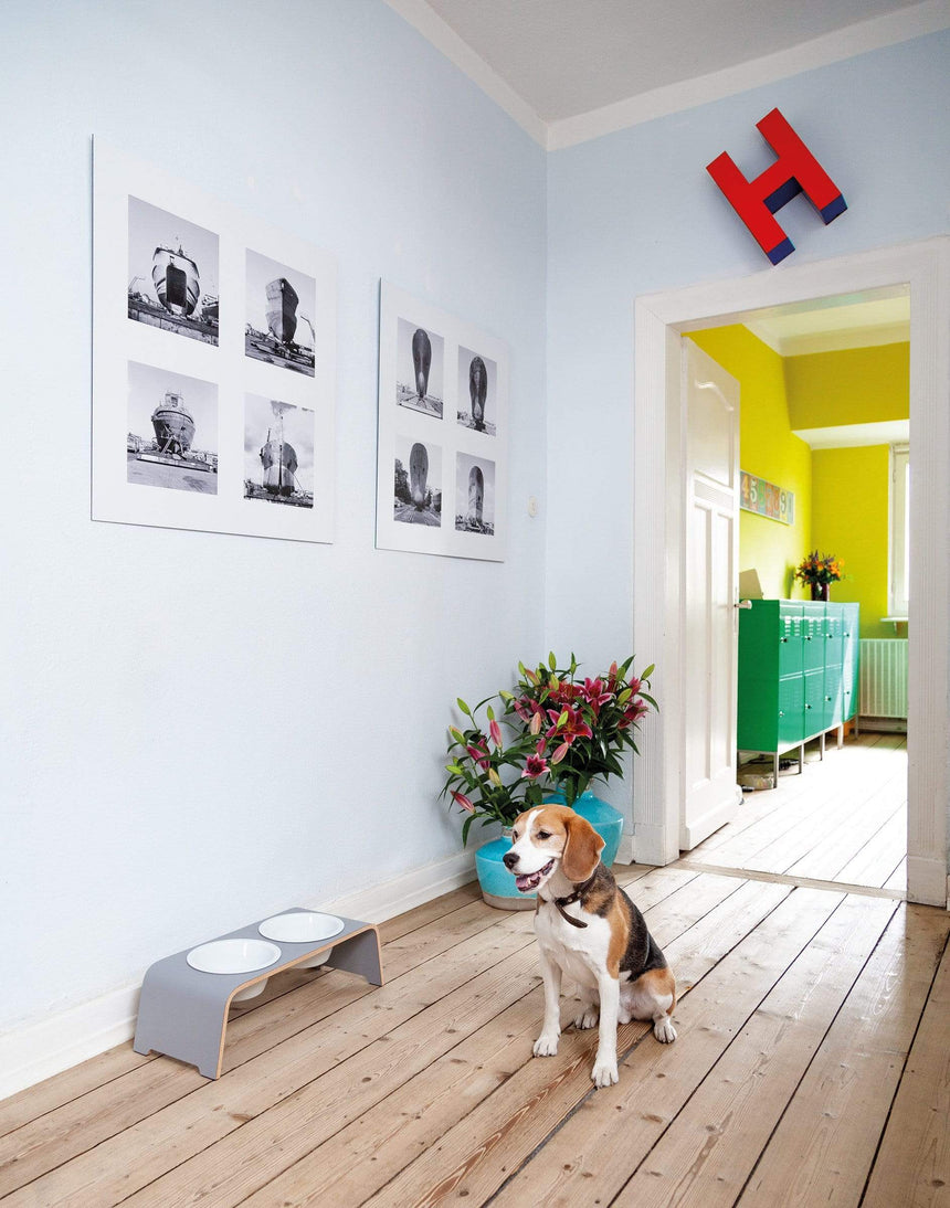dogBar Hundenapfständer dogBar® S - HPL grau mit Porzellan