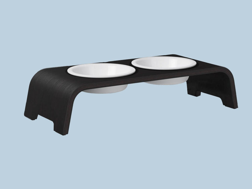 dogBar Hundenapfständer dogBar® S-large - Eiche dunkel mit Porzellan