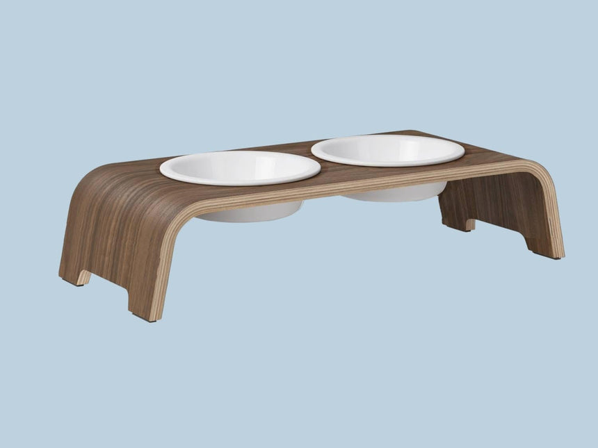 dogBar Hundenapfständer dogBar® S-large - Nussbaum mit Porzellan