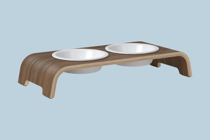 dogBar Hundenapfständer dogBar® S - Nussbaum mit Porzellan