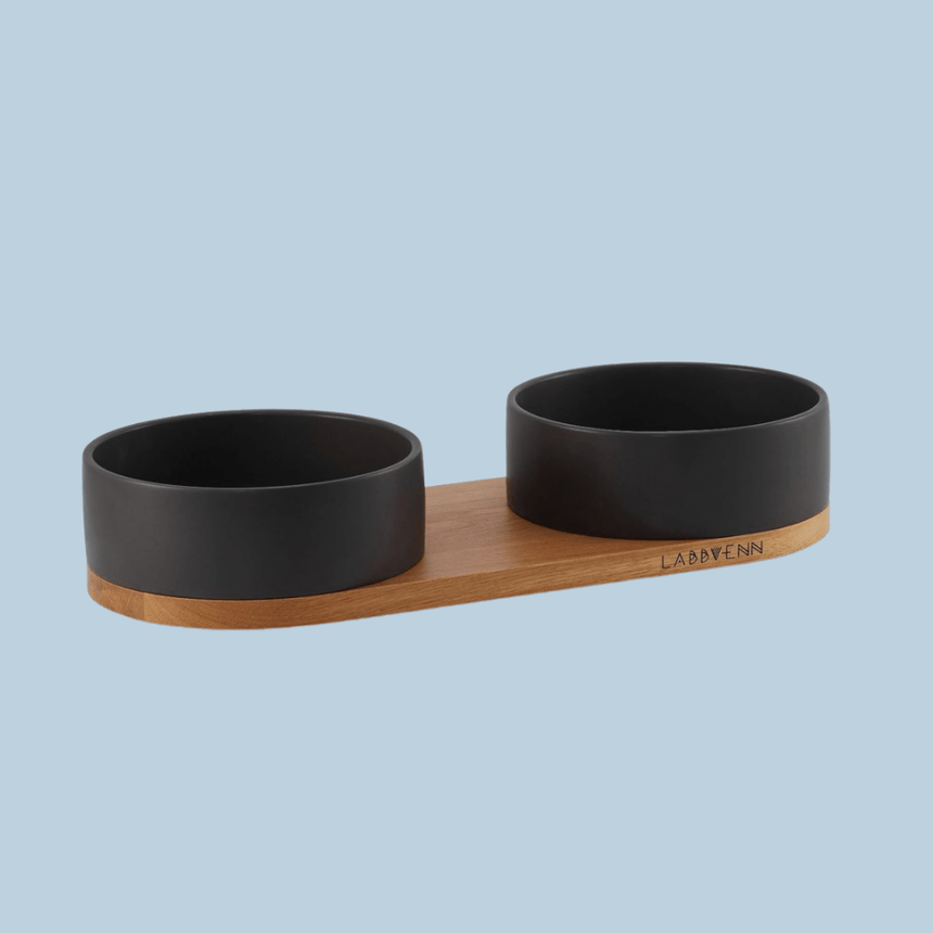 LABBVENN Hundenapf-Set M | 52 x 22 x 10 cm / Schwarz LABBVENN Keramiknapf-Duo VUKU