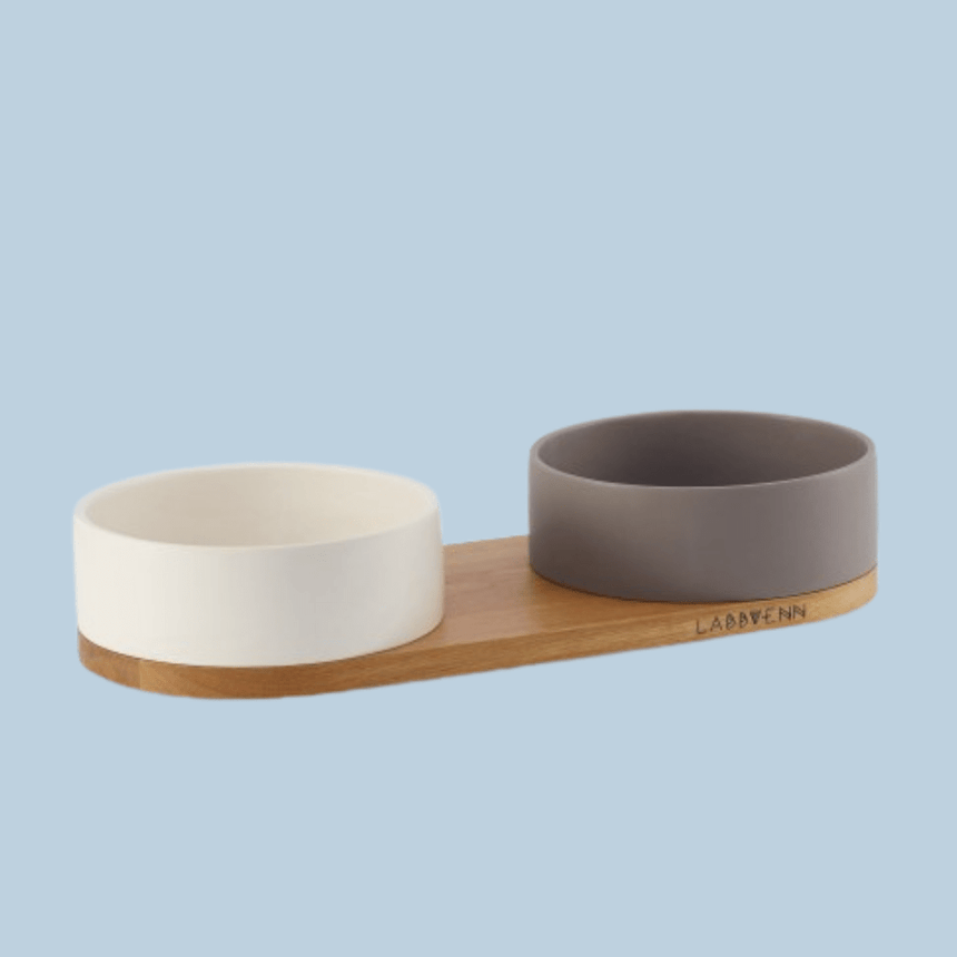 LABBVENN Hundenapf-Set S | 36.5 x 15 x 8 cm / Kakao-Weiß LABBVENN Keramiknapf-Duo VUKU