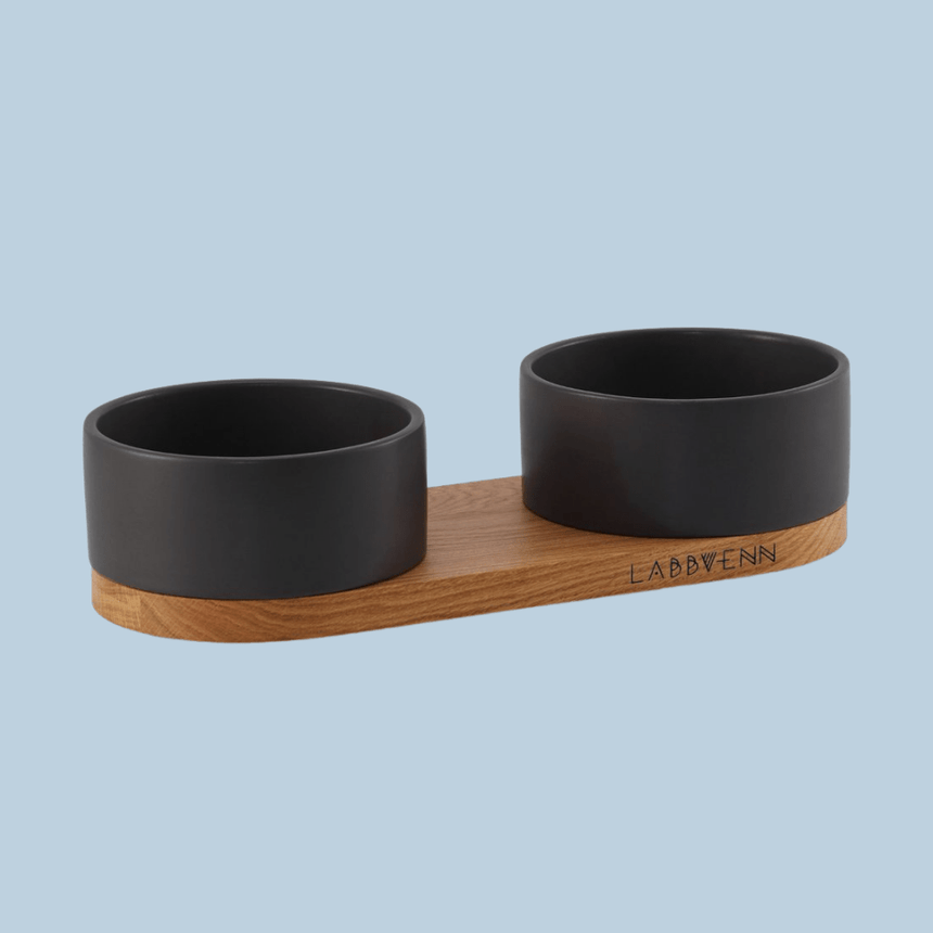 LABBVENN Hundenapf-Set S | 36.5 x 15 x 8 cm / Schwarz LABBVENN Keramiknapf-Duo VUKU