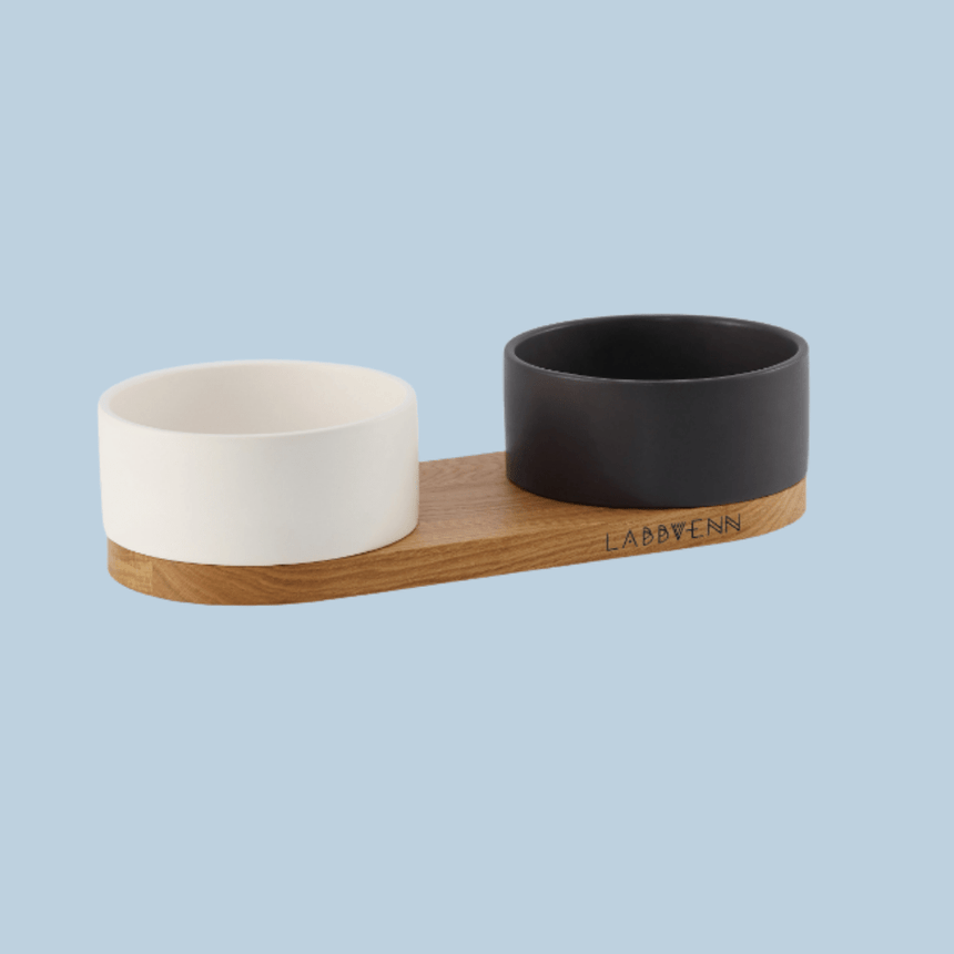 LABBVENN Hundenapf-Set S | 36.5 x 15 x 8 cm / Schwarz-Weiß LABBVENN Keramiknapf-Duo VUKU