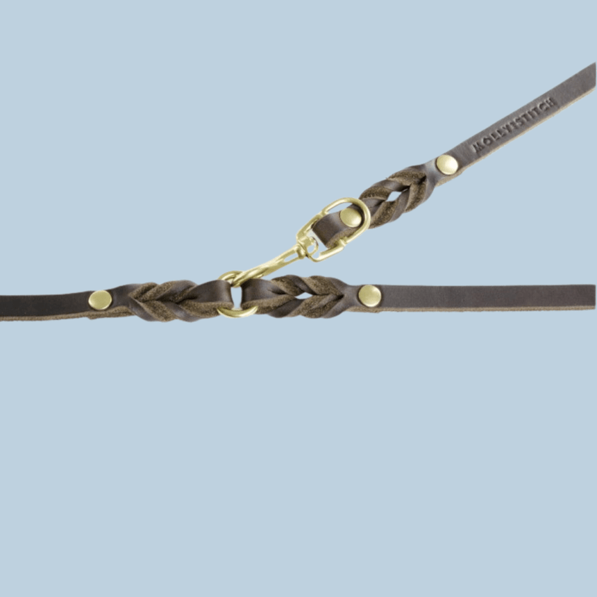 Molly & Stitch Hundelederleine MOLLY&STITCH “BUTTER“ Lederleine 3X VERSTELLBAR - KLASSISCHES BRAUN