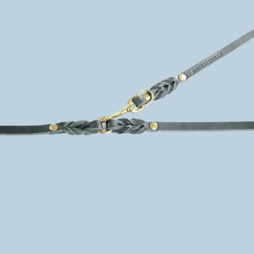 Molly & Stitch Hundelederleine MOLLY&STITCH "BUTTER" Lederleine 3X VERSTELLBAR - ZEITLOSES GRAU