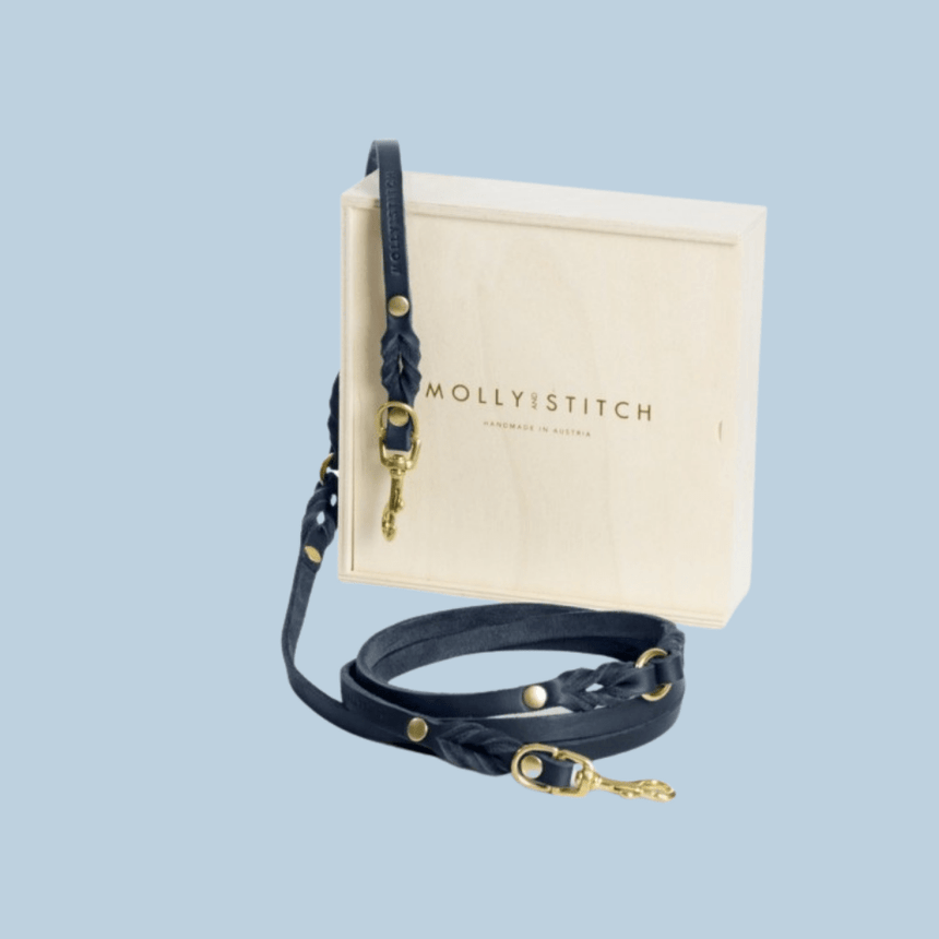 Molly & Stitch Hundelederleine S | Länge: 200 cm, Breite: 8 mm / Gold MOLLY&STITCH “BUTTER“ Lederleine 3X VERSTELLBAR - NAVY BLAU