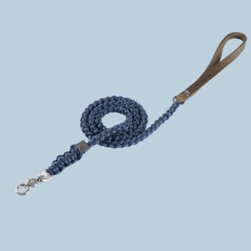 Molly & Stitch Hundeleine Tau S | Länge: 140 cm, Breite: 6 mm / Silber MOLLY&STITCH "TOUCH OF LEATHER" HUNDELEINE NAVY