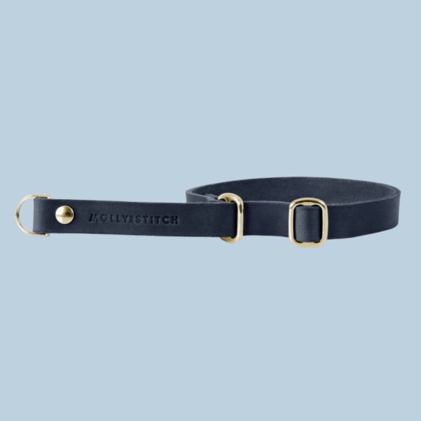 Molly & Stitch Retrieverhalsband Leder 50 cm Max. | Breite: 2,oo cm / Gold MOLLY&STITCH "BUTTER" RETRIEVER LEDERHALSBAND - NAVY BLAU