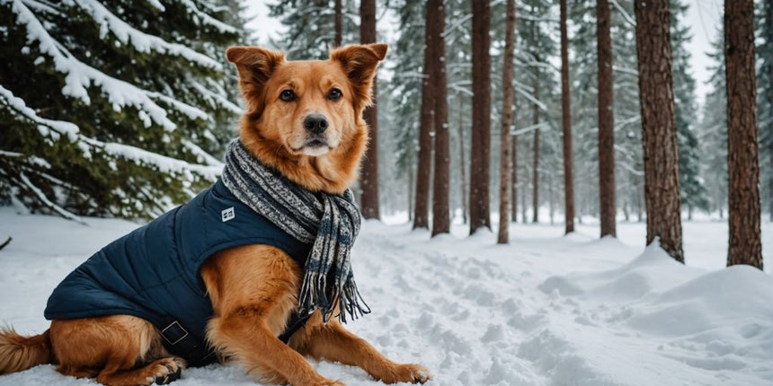 Hund im Wintermantel im Schnee