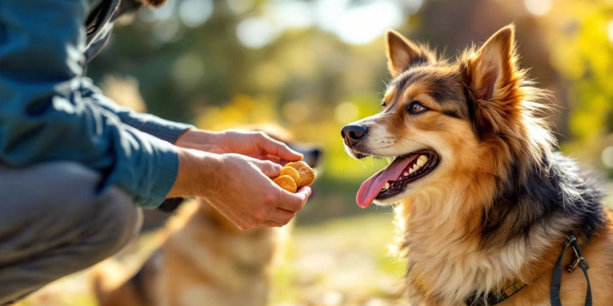 Hundetraining im Freien mit Trainer und Hund.