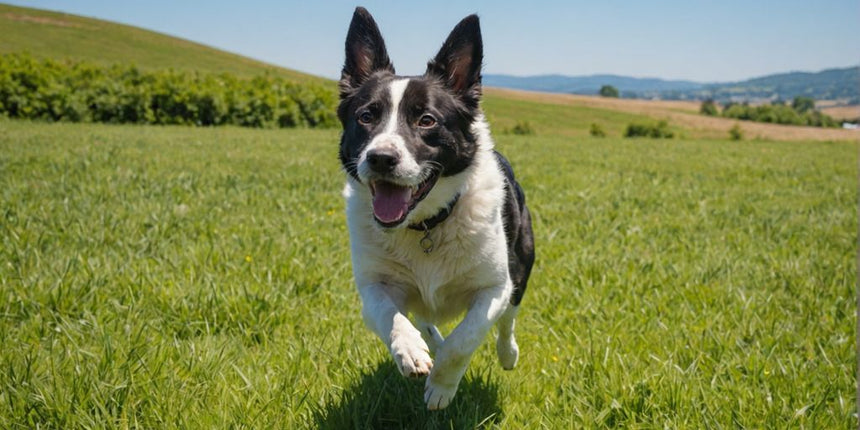 Glücklicher Hund im Grasfeld