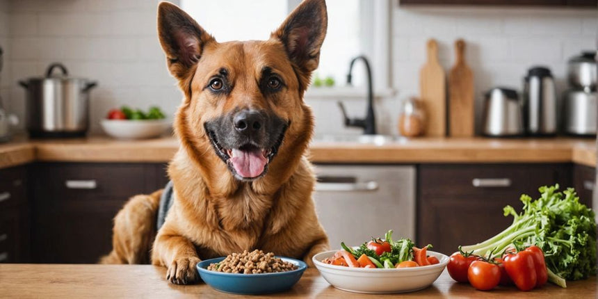 Glücklicher Hund mit gesundem Futter