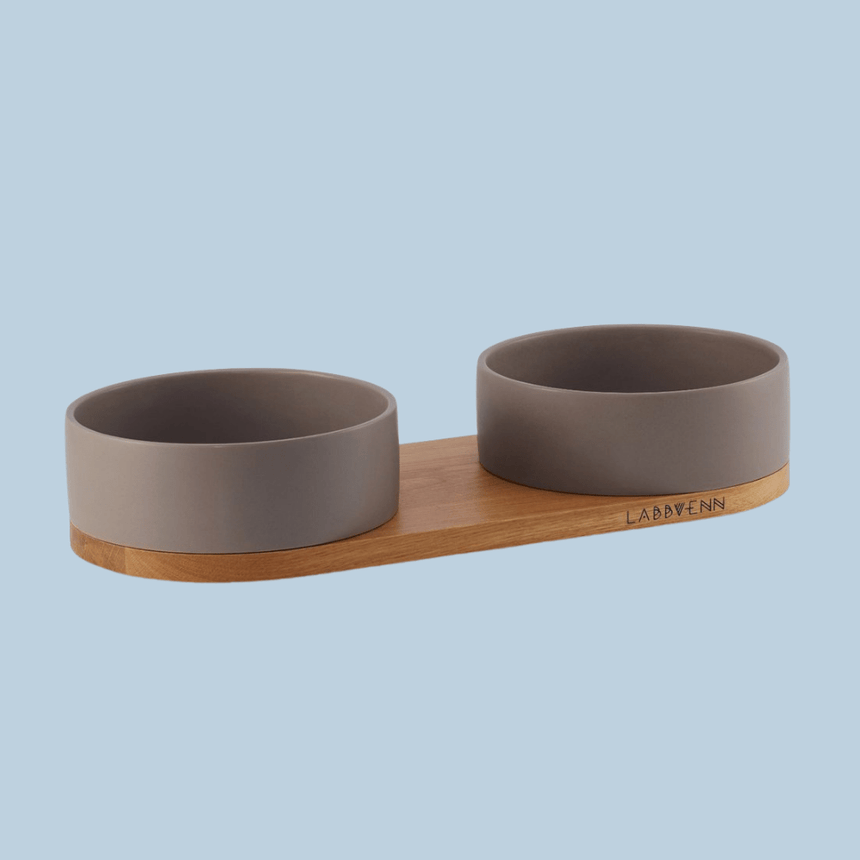 LABBVENN Hundenapf-Set M | 52 x 22 x 10 cm / Kakao LABBVENN Keramiknapf-Duo VUKU