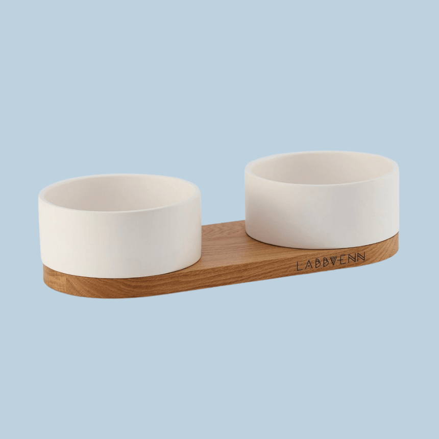LABBVENN Hundenapf-Set S | 36.5 x 15 x 8 cm / Weiß LABBVENN Keramiknapf-Duo VUKU