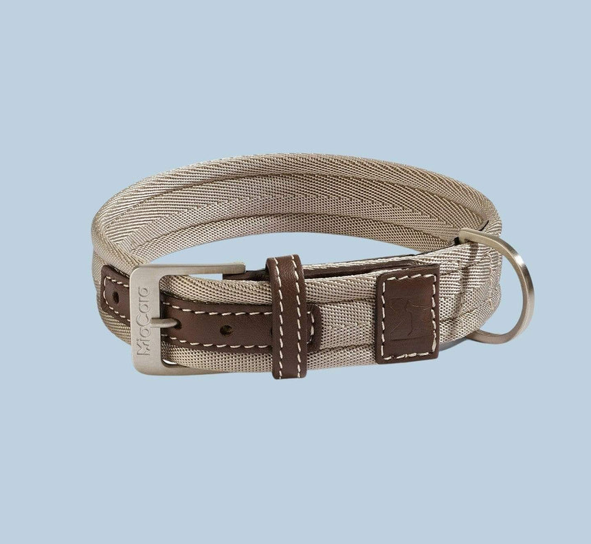 MiaCara Hundehalsband S / Nylon: Sand| Leder: Espresso MiaCara Riva Halsband
