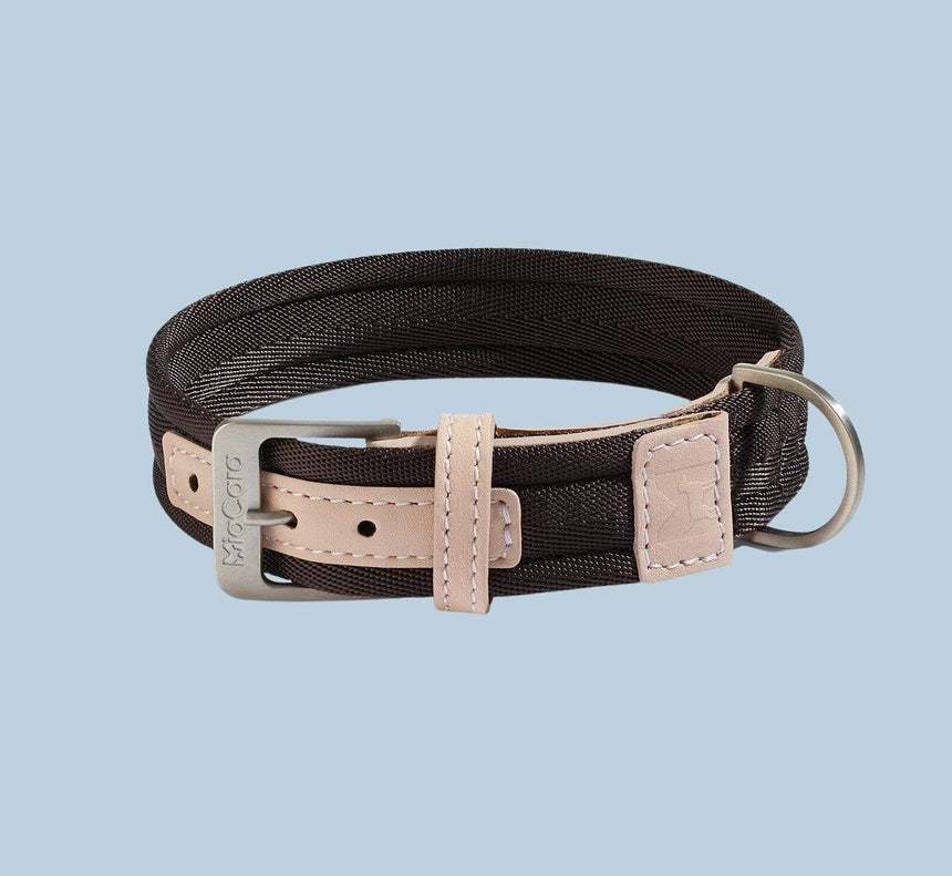 MiaCara Hundehalsband S / Nylon: Schoko | Leder: Nude MiaCara Riva Halsband